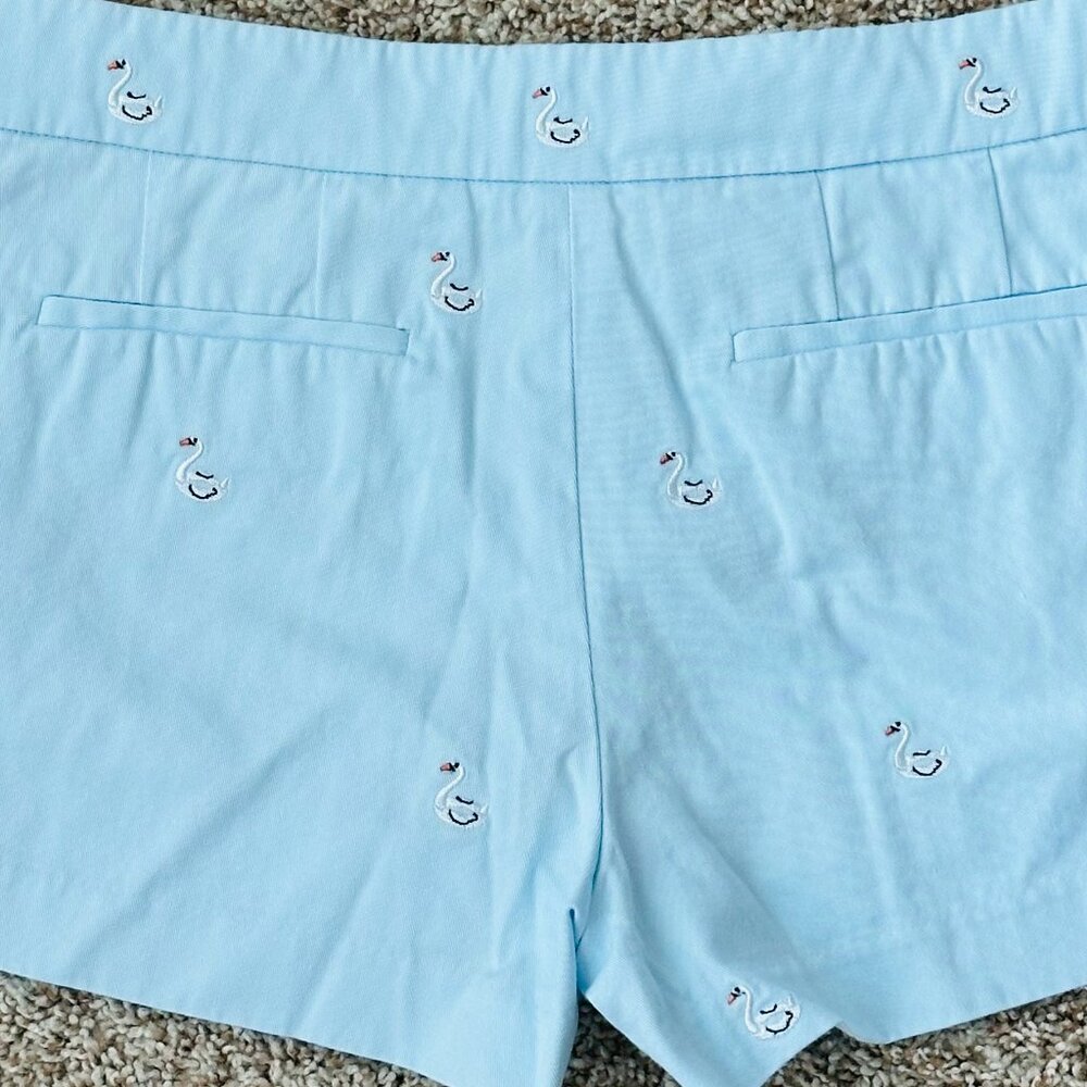 🦢 J Crew 🦢 Chino City Fit Flat Front Blue Shorts Swan Embroidery Womens Size 6 - Picture 5 of 7